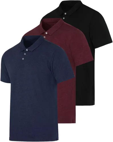Miniatura 21 de Real Essentials Paquete de 3: Polo de manga corta de algodón para hombre, de secado rápido, transpirable, (disponible en tallas grandes y altas)