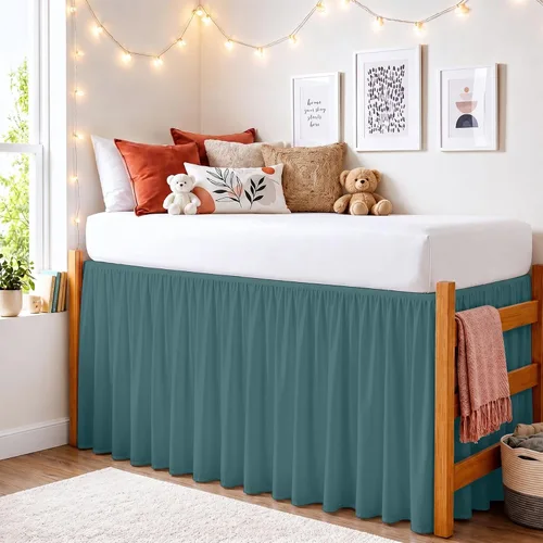 Miniatura 22 de Twin XL 28" Drop Extra Long BedSkirt, Premium Brushed Microfiber Tailored Drop, Put On Elastic Wrap Around Long Dust Ruffle, Split Corner, Bedroom