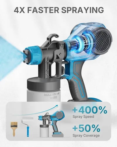 Miniatura 3 de Tilswall Pulverizador de pintura inalámbrico para batería Dewalt de 20 V, pistola de pintura eléctrica para pintura de casa, muebles, pared