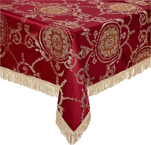 Miniatura 9 de Violet Linen Prestige - Mantel con diseño de damasco, 52 x 70 in, color burdeos. Borgoña