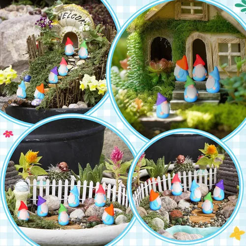 Miniatura 4 de Wonderjune Mini gnomos de resina a granel, pequeñas estatuas de hadas, pequeños gnomos en miniatura para paisaje, exterior, patio, césped, macetas