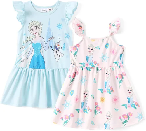 Miniatura 14 de Disney Frozen Elsa - Vestido de princesa Minnie Mouse Stitch para niña, paquete de 2 unidades, manga larga con volantes, conjunto de disfraz de 2 a