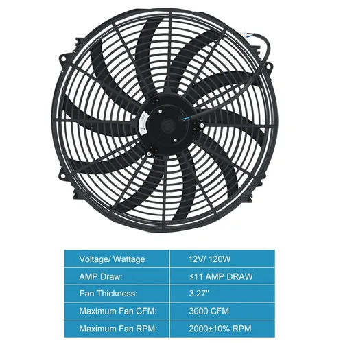 Miniatura 3 de Ventilador eléctrico para radiador de 16 pulgadas, ventilador eléctrico de 10 aspas 3000 CFM para automóvil, negro, con kit de termostato, cableado