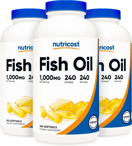 Miniatura 7 de Nutricost Aceite de pescado Omega 3 cápsulas blandas con EPA y DHA (1000 mg de aceite de pescado, 560 mg de Omega-3), 240 cápsulas blandas, sin OMG