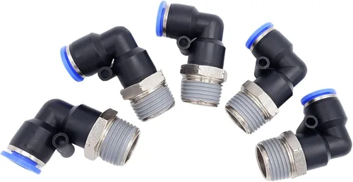 Miniatura 15 de Empuje para conectar conexión de tubo de 1/4" OD x 1/8" rosca NPT macho, codo neumático macho de aire línea de agua de aire de 90 grados codo
