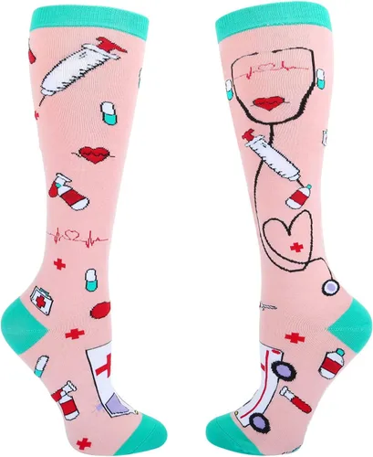 Zmart Calcetines divertidos hasta la rodilla, calcetines de enfermera, calcetines médicos, regalos para estudiantes de enfermería, regalos de