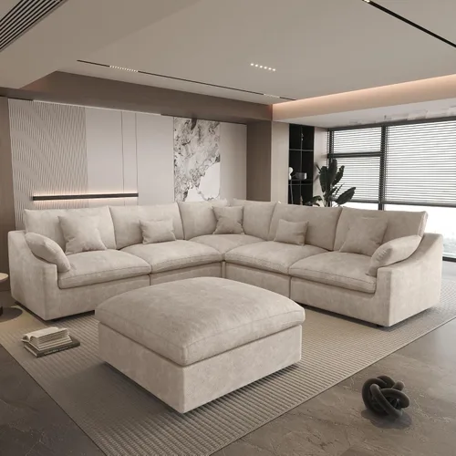 Miniatura 20 de WJShome Sofá Seccional Cloud Couch de 83 pulgadas para sala de estar, sofá seccional modular relleno de plumón, sofás en forma de L con otomana