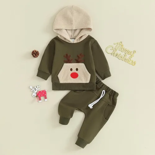 Miniatura 2 de Hoanselay Conjunto de sudadera de manga larga con capucha y pantalones de otoño e invierno para bebé niño