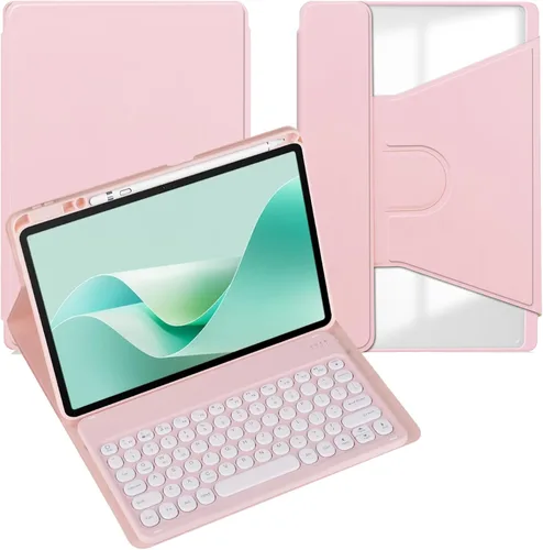 Miniatura 41 de Funda para tableta Samsung Galaxy Tab A8 de 10.5 pulgadas, teclado redondo inalámbrico desmontable Bluetooth, cubierta trasera transparente