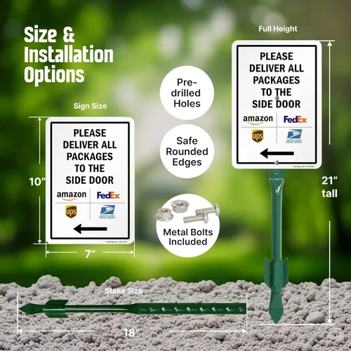 Miniatura 3 de SmartSign Letrero de flecha izquierda con texto en inglés "Please Deliver All Packages to The Side Door", 10 x 7 pulgadas, aluminio laminado a