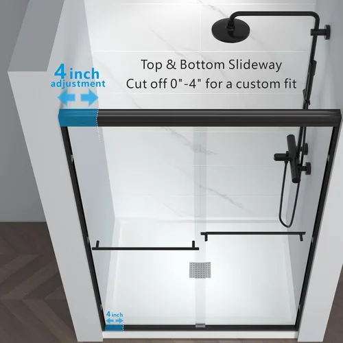 Miniatura 2 de ENSO SENKA 44-48" W x 72" H Puerta de ducha corrediza semi-sin marco, vidrio templado transparente tratado y fácil de limpiar, acabado negro mate