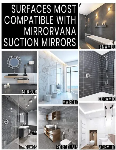 Miniatura 7 de MIRRORVANA Espejo de ducha sin niebla para afeitar con succión mejorada, diseño antiniebla dual, superficie irrompible y giro de 360°, 8" x 7