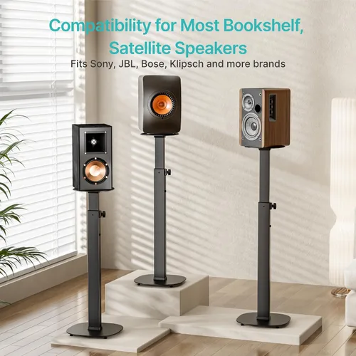 Miniatura 5 de Pegzone Par de soportes para altavoces de altura ajustable de 28.6 a 46.1 pulgadas, capacidad de 22 libras, soportes de altavoz de estantería