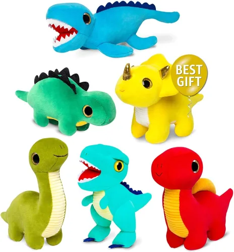 Miniatura 10 de Naturally KIDS Animales de peluche, regalos para niños y niñas, juego de juguetes de dinosaurio de peluche, 6 Bolsa Dinosaurios Multicolor