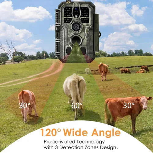 Miniatura 6 de BLAZEVIDEO Cámara WiFi Trail de 64MP 1296P HD con audio, 3 disparadores PIR activados por movimiento 0.1s y detección gran angular de 120°, visión