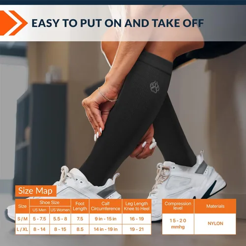 Miniatura 5 de Fixic Calcetines de compresión para hombres y mujeres, 3 pares, S-M (5-8), 15-20 mmHg, medias de compresión para mujeres y hombres, calcetines