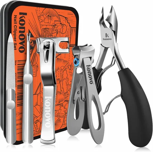 Miniatura 7 de Konovo - Juego de 5 piezas de cortaúñas, juego de manicura de acero inoxidable, kit de aseo de uñas de viaje para hombres y mujeres, cortaúñas