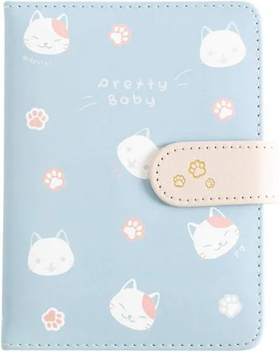 Cuaderno con tapa de piel para estudiantes, con diseño de gato, libro de notas o diario X-azul