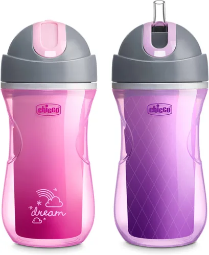 Chicco Taza con tapa abatible y popote de 9oz | Taza para niños pequeños con aislamiento y popote de silicona suave | Válvula sin derrames | Fácil