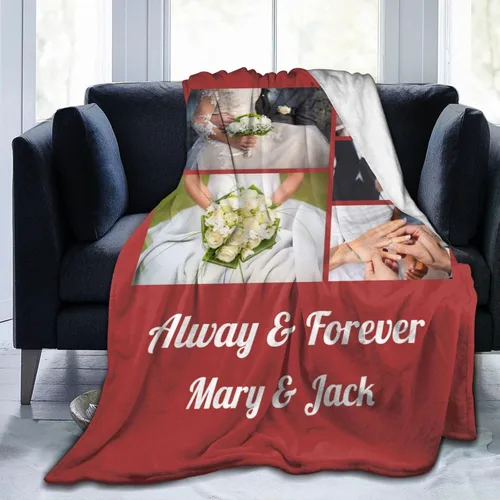 Miniatura 11 de HooSo Manta Personalizada para Cama con Fotos y Texto, Mantas Personalizadas con Collage de Fotos para Regalo de Cumpleaños Familiar y Boda, Collage