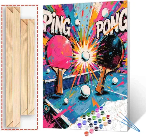 Miniatura 9 de Aihonmin Pintura por números, tema de baloncesto, kit de pintura al óleo para niños y adultos, pintura de dibujo de 16 x 20 pulgadas, pigmento Bola