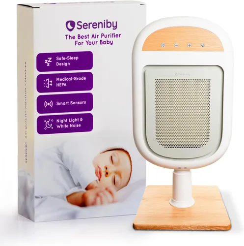 Purificador de aire para bebé | Diseño patentado de sueño seguro | Filtración HEPA de grado médico | Calidad del aire precisa láser y sensores de