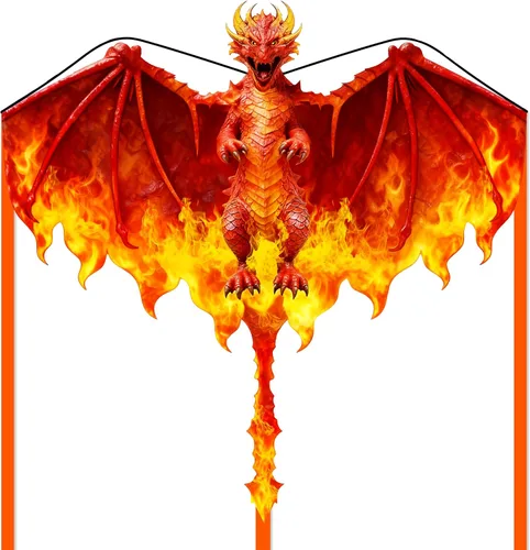 Miniatura 9 de Fiery Dragon - Cometa enorme de 54 pulgadas para niños y adultos, cuerda de una sola línea fácil de volar con cola de 160 pulgadas para viajes a