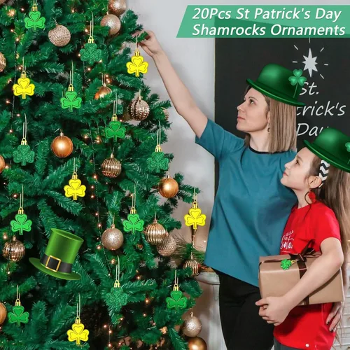 Miniatura 3 de JULMELON Decoraciones del día de San Patricio, 20 adornos de trébol, bolas de trébol de buena suerte para árbol y fiesta