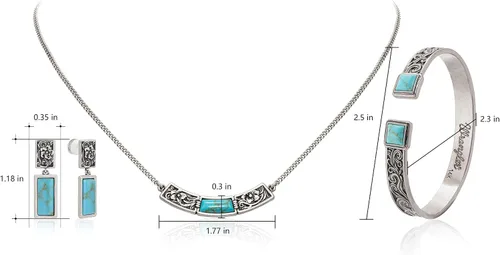 Miniatura 5 de Montana West Pulsera de Puño Wrangler para Mujeres Occidental Turquesa Ajustable Brazalete Abierto Plateado Tallado Floral Vaquera Joyería Country