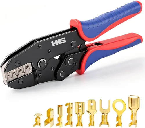 Miniatura 19 de HKS Juego de herramientas de prensado de trinquete, 8 piezas, mandíbula de intercambio rápido para terminales termorretráctiles, no aislados, barril