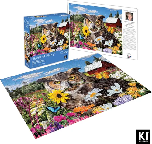 Miniatura 4 de Karen Burke - Rompecabezas de 550 piezas para adultos, fiesta de flores de búho, 24 x 18 pulgadas, rompecabezas de pájaro caprichoso de KI Puzzles