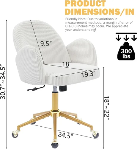 Miniatura 2 de Silla de tocador con ruedas, silla de tocador de pétalos con respaldo y patas de metal dorado entrecruzadas, silla de escritorio para oficina