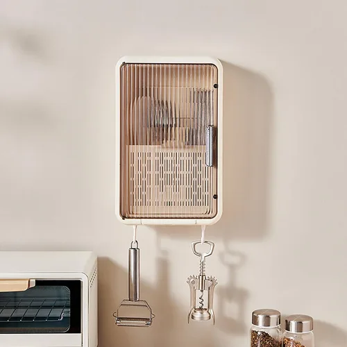 Miniatura 4 de TOPINCN Organizador de palillos montado en la pared, a prueba de polvo, almacenamiento de utensilios de cocina con tapa, adecuado para cucharones