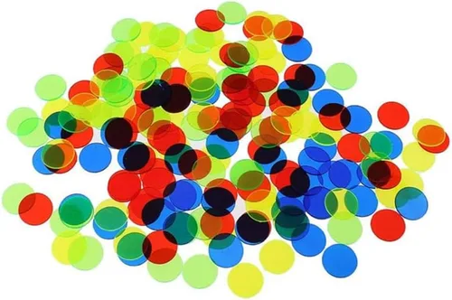 Totority Chips de bingo de colores surtidos de 0.591 in, 200 marcadores de conteo de plástico para juegos de bingo, aprendizaje de matemáticas y