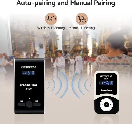 Miniatura 6 de Sistema de audio inalámbrico de guía turística Retekess T130, equipo de traducción para iglesia, calidad de sonido clara, auriculares de guía