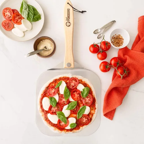 Miniatura 9 de Pomodoro pala para pizza de aluminio con asa de madera plegable para guardar fácilmente, de 12" x 14", para cocinar pan y pizzas en el hogar