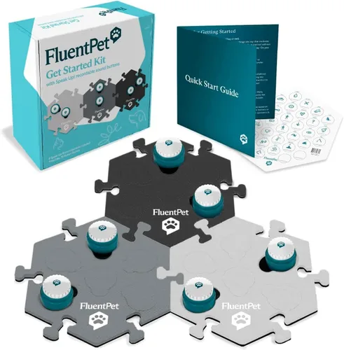 Miniatura 6 de FluentPet ¡Habla! Kit de inicio con sonido más claro orientado hacia arriba 6 botones grabables con baterías preinstaladas y 3 alfombrillas de 6