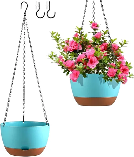Miniatura 13 de Juego de 2 macetas colgantes de autoriego de 8 pulgadas para plantas de interior y exterior, cestas colgantes de bloques de color, macetas