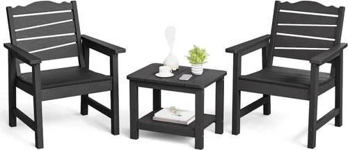 Miniatura 13 de Silla de patio resistente a la intemperie, sillas de patio al aire libre de madera de polietileno con asiento curvado ergonómico, sillas de comedor