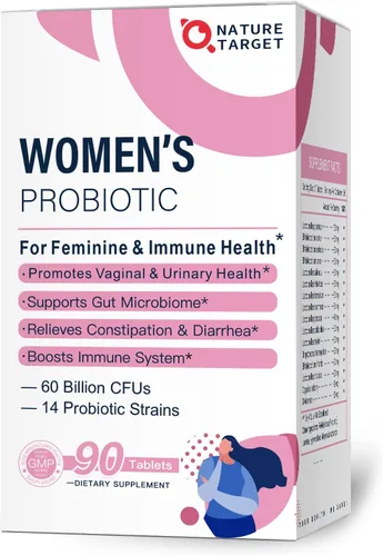 NATURE TARGET Probióticos para mujeres con prebióticos, arándano y D-manosa, 60 mil millones de UFC, probióticos para mujeres para la salud