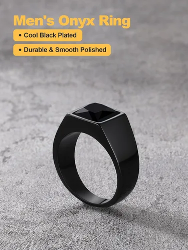 Miniatura 5 de U7 Anillo de joyería de moda de ónix negroazul para hombres y mujeres, anillos de sello cuadrado de acero inoxidable para papá y padre, anillos