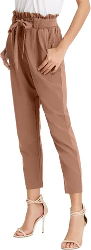 Miniatura 2 de KANCY KOLE - Pantalones paper bag de cintura alta y con bolsillos para mujer, con lazo, estilo casual, pantalones hasta el tobillo de la talla S a
