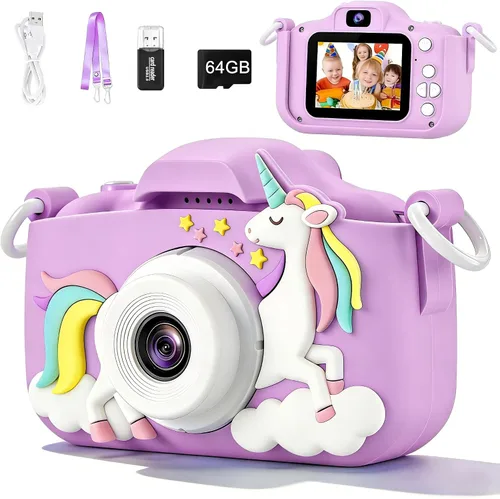Miniatura 9 de Cámara para niños, juguetes de video para niños de 3 a 8 años, niños y niñas, cámara de 1080P de doble lente 48MP para niños pequeños con tarjeta SD