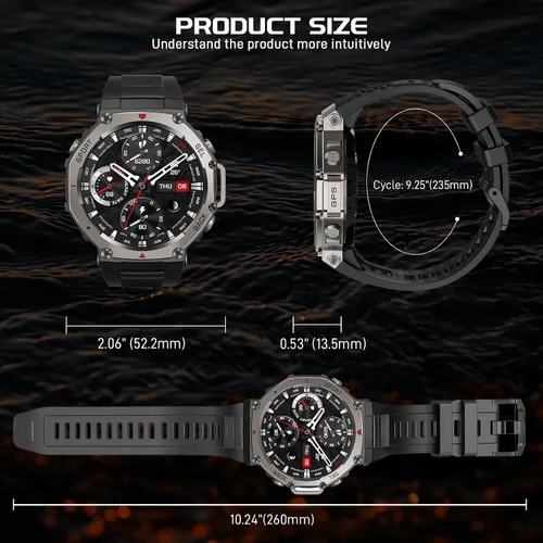 Miniatura 9 de Reloj inteligente militar para hombre, 1.43 pulgadas, AMOLED GPS, 5ATM, impermeable, resistente, rastreador de actividad física con brújula