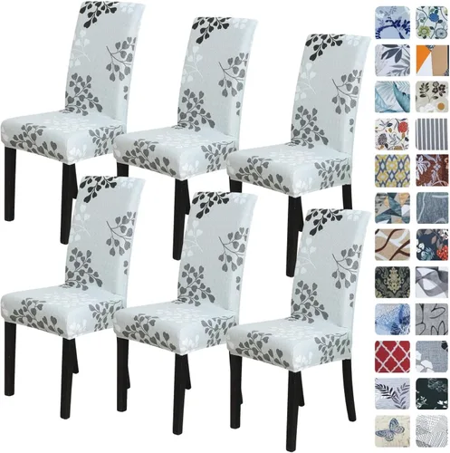 Miniatura 7 de SPRINGRICO Paquete de 6 fundas blancas para sillas de comedor, fundas elásticas para sillas de comedor con diseño floral, de elastano lavable
