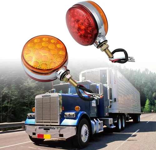 Miniatura 9 de 4 piezas de luces de parada y cola redondas de doble cara con 42 LED, rojas, y lámpara de estacionamiento y señal de giro trasera ámbar, compatibles