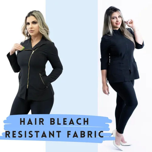 Miniatura 4 de All in beauty Ropa quirúrgica negra para mujer, cremallera dorada, uniforme de esteticista para spa, chaqueta de esteticista de manga larga