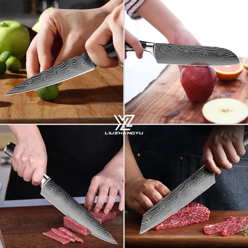 Miniatura 9 de Juego de cuchillos de chef profesional, 3.5-8 pulgadas, cuchillos en caja de acero inoxidable 5Cr15mov ultra afilados japoneses con fundas