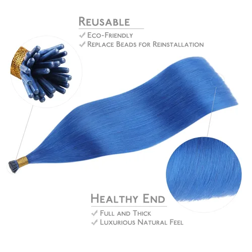 Miniatura 3 de WENNALIFE I Tip - Extensiones de cabello humano, 0.88 oz, 25 s, 14 pulgadas, extensiones de cabello humano Remy azul Itip invisibles, puntas Itips