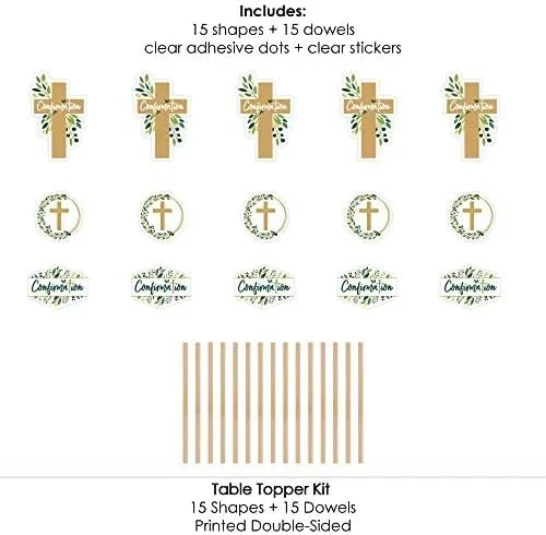 Miniatura 6 de Big Dot of Happiness Confirmation Elegant Cross - Palitos de centro de mesa para fiestas religiosas, decoración festiva y significativa, 15